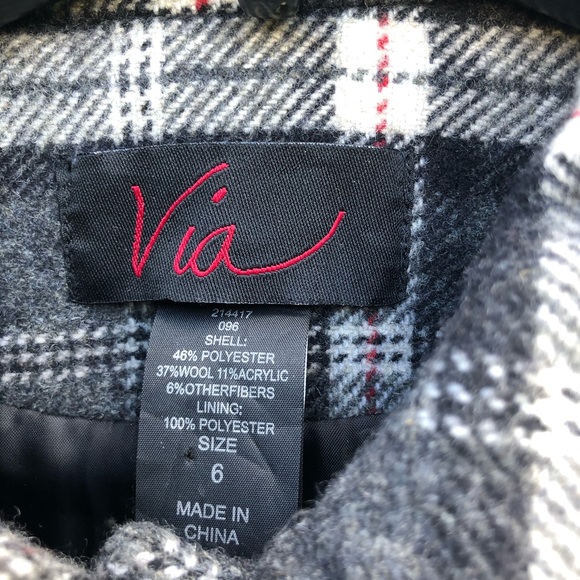 Grey plaid white and red coat 6 feminine belted - Picture 3 of 11